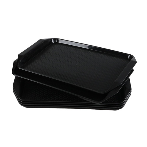 Doryh Black Plastic Eating Trays, Fast Food Service Trays, 6 Packs