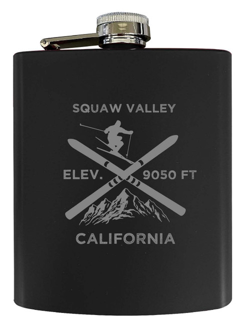 Squaw Valley California Ski Snowboard Winter Adventures Stainless Steel 7 oz Flask Black