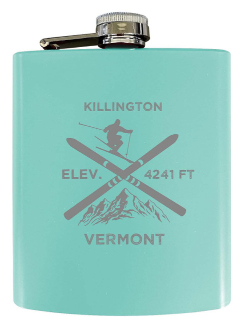 Killington Vermont Ski Snowboard Winter Adventures Stainless Steel 7 oz Flask Seafoam