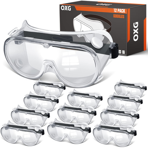 OXG Anti-Fog Safety Glasses Over Eyeglasses, Protective Safety Goggles ANSI Z87.1 Lab Goggles Men Women (12)