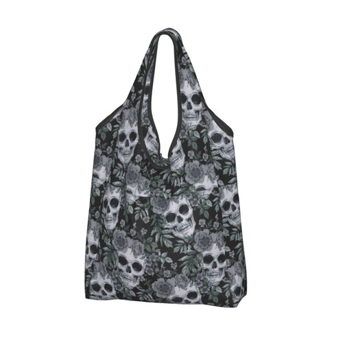 HOMETER Skull Skeleton Reusable Grocery Bag Large Washable Foldable Eco Friendly Nylon Heavy Duty Fits In Pocket Shopping Tote Bag
