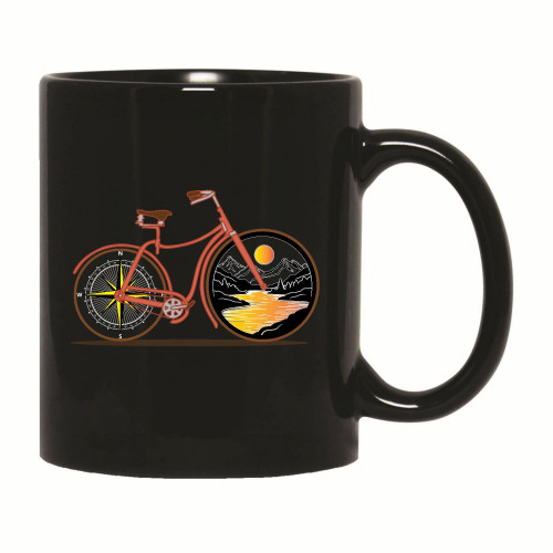 Cycling Gift Idea Retro Bicycle Compass Mountains Design 11oz 15oz Black Coffee Mug