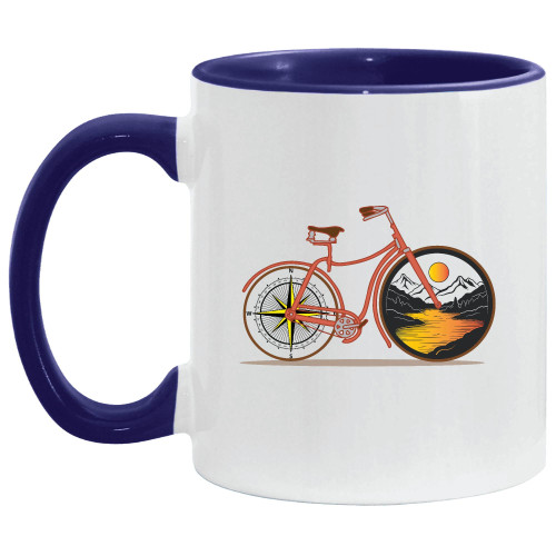 Cycling Gift Idea Retro Bicycle Compass Mountains Design 11oz 15oz Inner Color Accent Mug Cycling Gift Idea Retro Bicycle Compass Mountains Design 11oz 15oz Inner Color Accent Mug