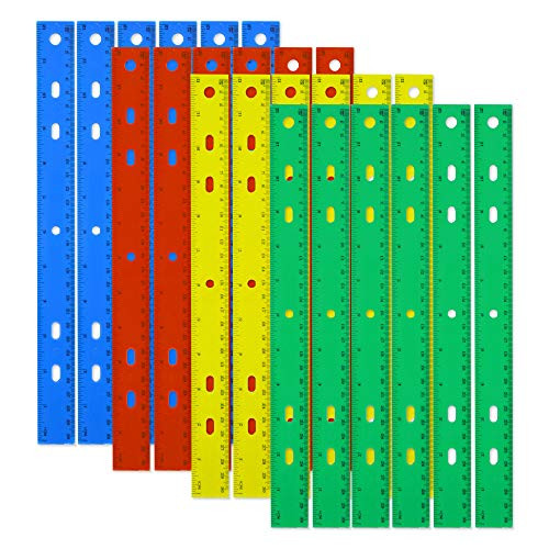 Trail maker Packs of Plastic 12 Inch Rulers in Bulk Wholesale Set in 4 Assorted Colors for School Classrooms, Teachers, and Parents (24 Pack)