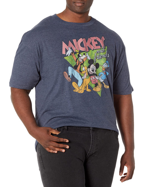 Disney Big & Tall Classic Mickey Funky Bunch Men's Tops Short Sleeve Tee Shirt, Navy Blue Heather, 4X-Large