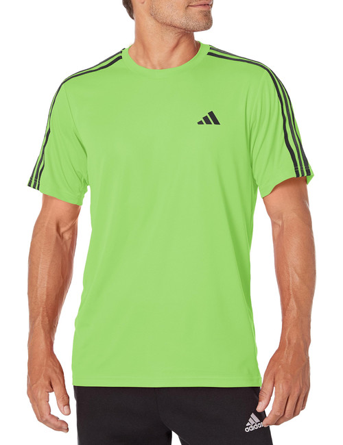 adidas Men's Training Essentials 3-Stripes T-Shirt, Lucid Lime/Black, Large
