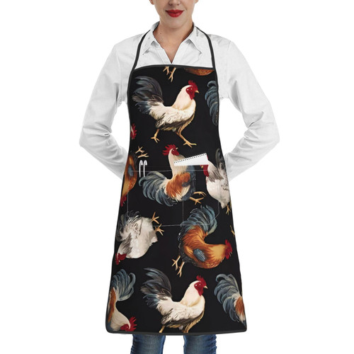 VTCTOASY French Roosters Cooking Apron With Pockets Waterproof Adjustable Bib Apron With For Men Women Suitable For Home Kitchen Chef Grill Bistro Baking Bbq Apron
