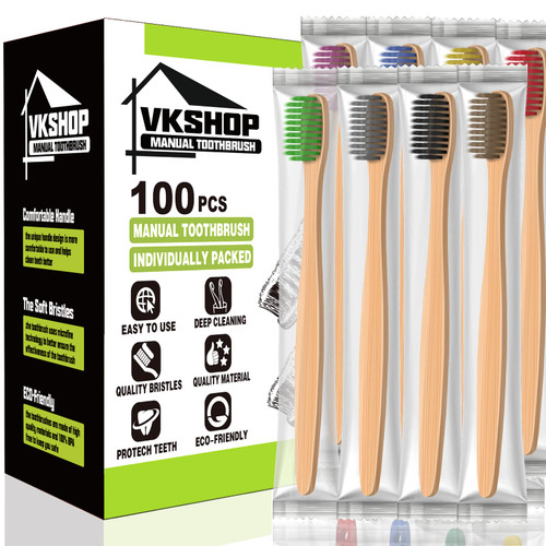 VKshop 100Pack Natural Bamboo Toothbrushes, Biodegradable Eco-Friendly Toothbrush, Soft Bristle Toothbrushes, Bulk Toothbrushes Individually Wrapped VKshop 100Pack Natural Bamboo Toothbrushes, Biodegradable Eco-Friendly Toothbrush, Soft Bristle Toothbrushes, Bulk Toothbrushes Individually Wrapped