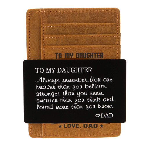 FAYERXL Minimalist Wallets Gift for son daughter from Mom Dad Slim Wallet RFID Front Pocket Wallet (Dad to my daughter)