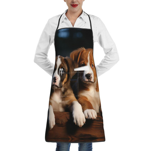 NONHAI Kitchen Cooking Aprons for Women Men Adjustable Bib Apron with Pockets Puppies Dogs Pets Animals Chef Apron Waterproof