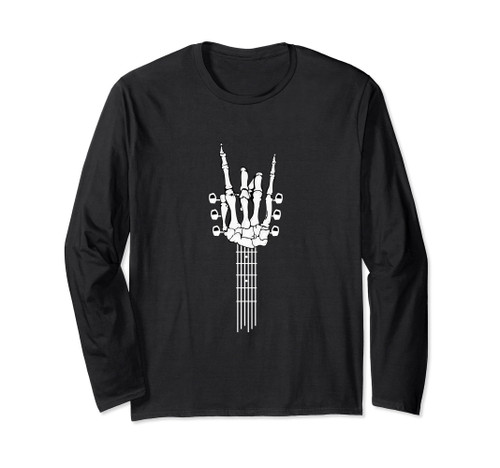 Rock On Skeleton Hands Guitar Neck Rock N Roll Music Lover Long Sleeve T-Shirt
