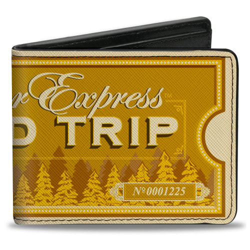 Buckle-Down Men's Holiday Movies Wallet, Bifold, The Polar Express Round Trip Train Ticket Golds, Vegan Leather, 4.0" x 3.5"