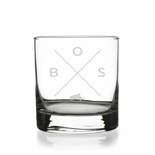 BOS Boston Massachusetts Round Rocks Glass - Boston Gift, Boston Gift Set, Best Massachusetts Gift, Boston Whiskey Glass