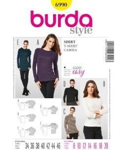 Burda Ladies Easy Sewing Pattern 6990 T Shirt Tops & Jumpers