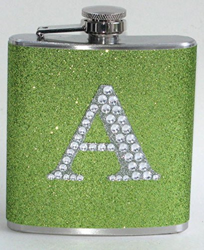 Your Color Choice Personalized Rhinestone Glitter Bling Flasks Sparkly 6 oz Stainless Steel Liquor Hip Flask Gift