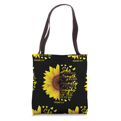 Christian Bible Verse Sunflower Scripture Religious Gift Her Tote Bag