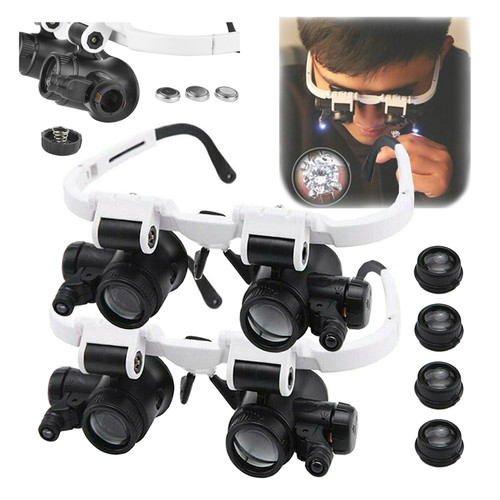 Keilani LED Glasses Magnifier, LED Glasses Magnifier with 3 Interchangeable Lens-8X 15X 23X, Magnifying Glasses for Clock Repair, Jewelry Processing, Reading (2PCS)