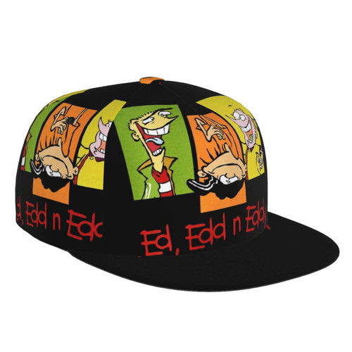 Pobecan Ed, EDD Anime N Eddy Anime Hat Flat Brim Bill Baseball Cap Adjustable Snapback Hat Hip Hop Cap Dad Hat for Men Women Black