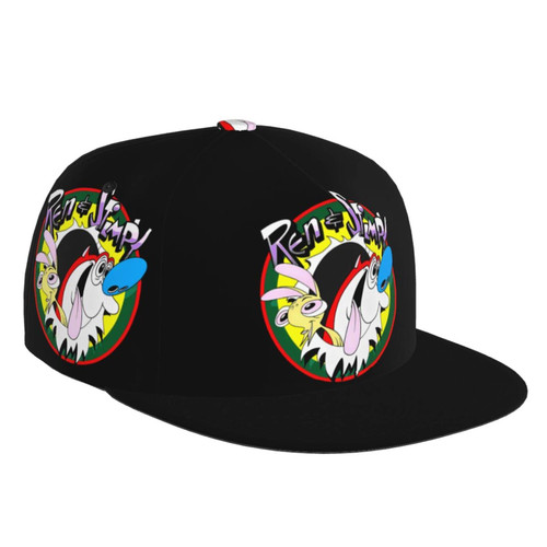 GLGFAS The Ren Anime Stimpy Show Baseball Cap Hat Flat Brim Bill Baseball Cap Adjustable Snapback Hat Hip Hop Cap Dad Hat for Men Women Black