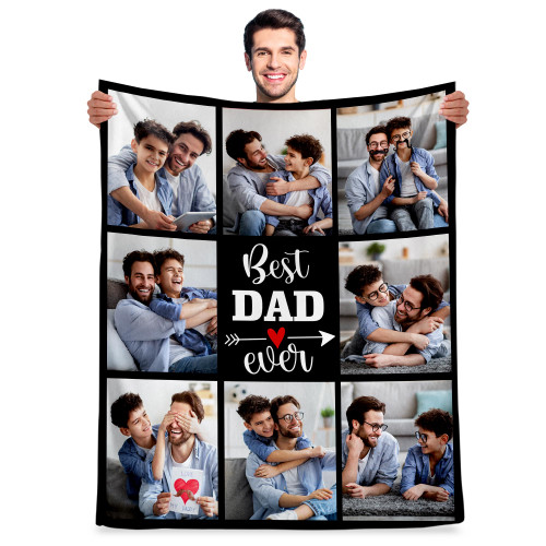 Gifts for Dad, Custom Blanket with Photos, Best Dad Ever Gifts Personalized Blanket, Birthday Gifts for Dad from Daughter Son, Customized Throw Blanket Unique Gift Ideas for Father's Day Christmas