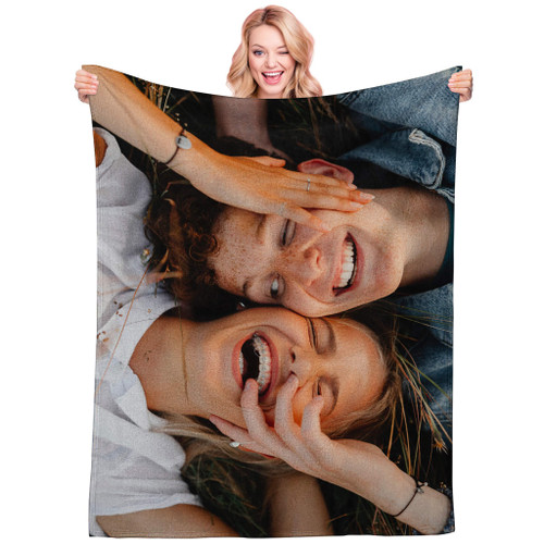 Custom Blanket with Photo Text Personalized Throw Blankets Customized Picture Blanket for Kid Mother Father Lovers Pets, Personalized Gift Flannel Blanket for Birthday Anniversary Wedding