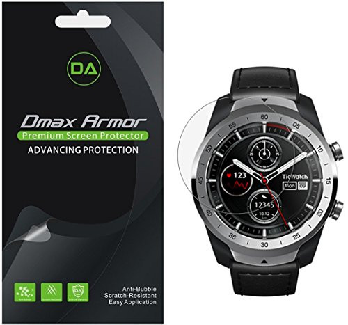 [6-Pack] Dmax Armor for TicWatch Pro Screen Protector, Anti-Bubble High Definition Clear Shield - Lifetime Replacement