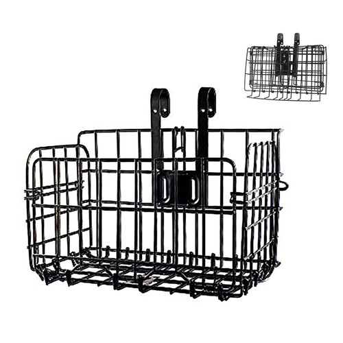 Folding Rear Bike Basket Bold Wire Mesh Fold-Up Detchable Front Bag Rear Hanging Bike Basket Bicycle Bag Cargo Rack for Mountain Bike Accessories