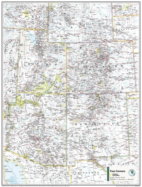 National Geographic Maps: Four Corners U.S.A Wall Map - Compact - 21 x 16 inches - Front Lamination