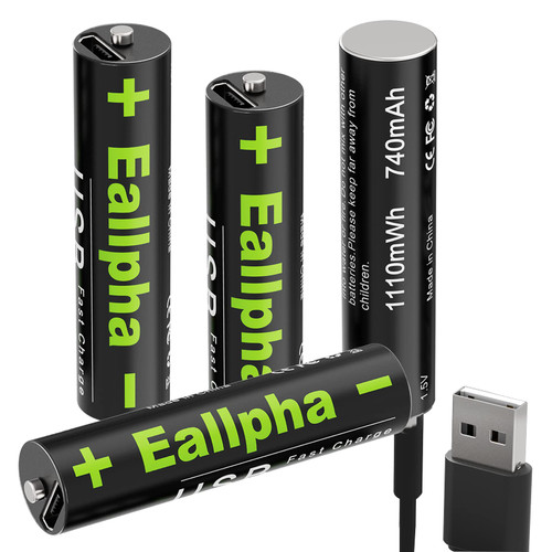 Eallpha Rechargeable Batteries AAA 1110mWh,2H Fast Charge AAA Rechargeable Lithium Battery, 1200+ Cycles 1.5 v USB Rechargeable AAA Batteries for Remote Control Racing Drone?4 Pack? Eallpha Rechargeable Batteries AAA 1110mWh,2H Fast Charge AAA Rechargeable Lithium Battery, 1200+ Cycles 1.5 v USB Rechargeable AAA Batteries for Remote Control Racing Drone?4 Pack?