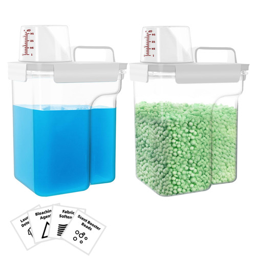 GARIG Laundry Detergent Dispenser-2 Pack, 68oz Liquid Laundry Soap Dispenser for Laundry Room Organization, Detergent Container Storage Set with 4 Labels