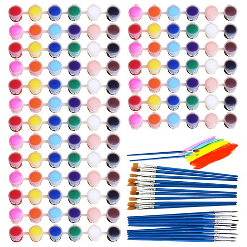Aulufft 140 pcs Mini Acrylic Paint Set,12 Colors Acrylic Paint Strips with 20 pcs Paint Brushes Craft Paint Kids Paint Set Container Strips Storage for Children Painting Artistic Crafts