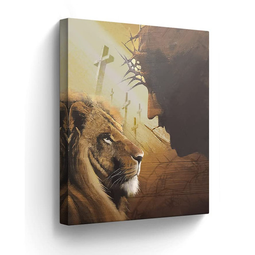 Lion of Judah Canvas Wall Art Jesus and Lion Pictures Wall Decor Christian Gifts Painting Religious Lion God Wall Art for Bedroom Bathroom Church Living Room Prints Artwork Framed 12"x16"