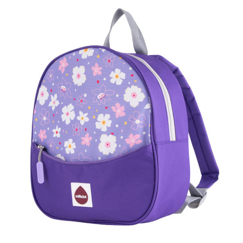 Milkdot Designer Mini Backpack, Purple, Perfect for Women, Men, Boys, Girls, Stylish for kids ages 3+ (Flower)