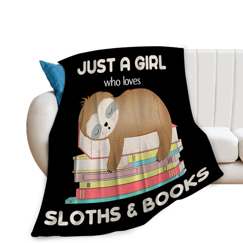 Sloth Book Blanket for Girls Women Cozy Plush Reading Gifts Just A Girls Throw Blanket Flannel Fleece Ultra Soft Fuzzy Librarian Lovers Blankets for Bed Couch Sofa 50"X40"