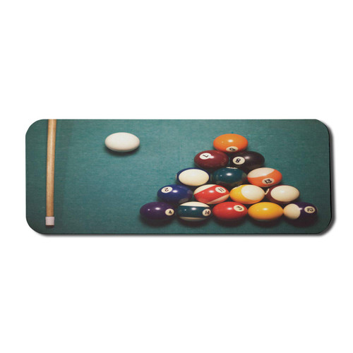 Lunarable Billiard Computer Mouse Pad, High Angle View of Pool Table with Cue and Balls Sports Party Fun, Rectangle Non-Slip Rubber Mousepad Large, 31" x 12" Gaming Size, Cadet Blue Multicolor