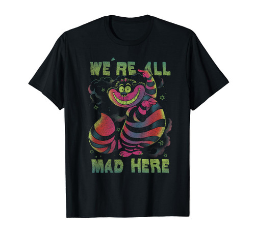 Disney Alice In Wonderland Cheshire Cat Neon All Mad Here Short Sleeve T-Shirt Disney Alice In Wonderland Cheshire Cat Neon All Mad Here Short Sleeve T-Shirt