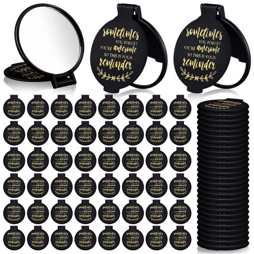Weysat 48 Pcs Compact Mirror Bulk Inspirational Compact Mirrors Pocket Mirror Mini Folding Makeup Mirror Round Mirror Pocket Purse Mirror Travel Hand Mirror for Women Girls (Black, Inspirational)