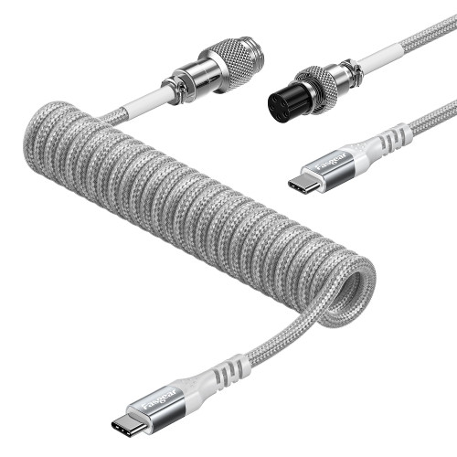 Fasgear Coiled USB C Keyboard Cable, 1.8m Type C to Type C Keyboard Cable with Metal Aviation Connector, 60W Fast Charging, Designed for USB-C Mechanical/Custom/DIY/Gaming Keyboard(Grey)