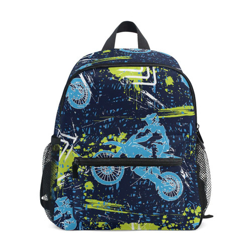 Fisyme Toddler Backpack Sports Motocross Motorcycles School Bag Kids Backpacks for Kindergarten Preschool Nursery Girls Boys, S
