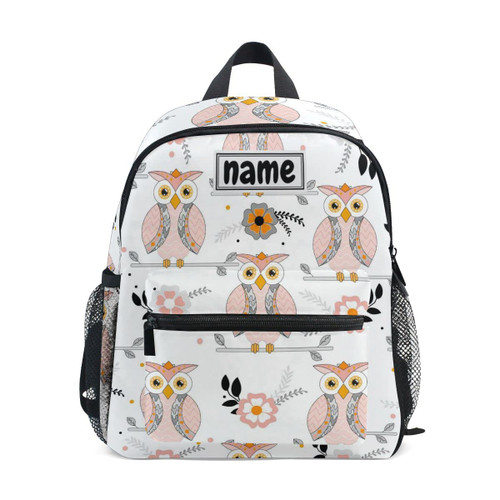 Glaphy Custom Kid's Name Backpack, Cute Owls with Flowers Pink Toddler Backpack for Daycare Travel, Personalized Name Preschool Bookbag for Boys Girls