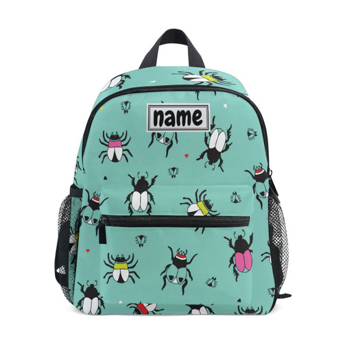 Glaphy Custom Kid's Name Backpack, Beetle Bugs Pattern Toddler Backpack for Daycare Travel Personalized Name Preschool Bookbag for Boys Girls