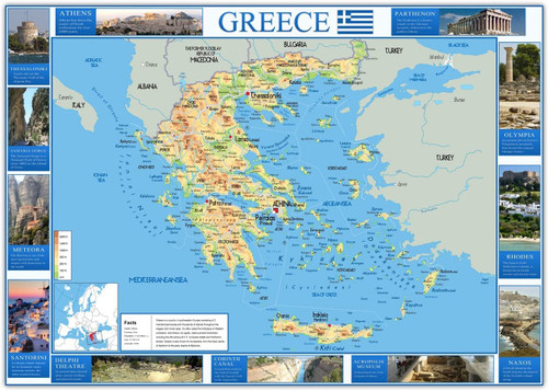 Pictorial Map of Greece - 23.4 x 16.5 inches - Paper Laminated