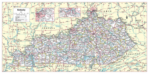 Cool Owl Maps Kentucky State Wall Map Large Print Poster - Laminated