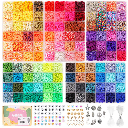 QUEFE 18560pcs Clay Beads Kit 120 Colors Heishi Beads Bracelet Making Kit, Flat Polymer Clay Beads for Jewelry Making Crafts Gifts QUEFE 18560pcs Clay Beads Kit 120 Colors Heishi Beads Bracelet Making Kit, Flat Polymer Clay Beads for Jewelry Making Crafts Gifts