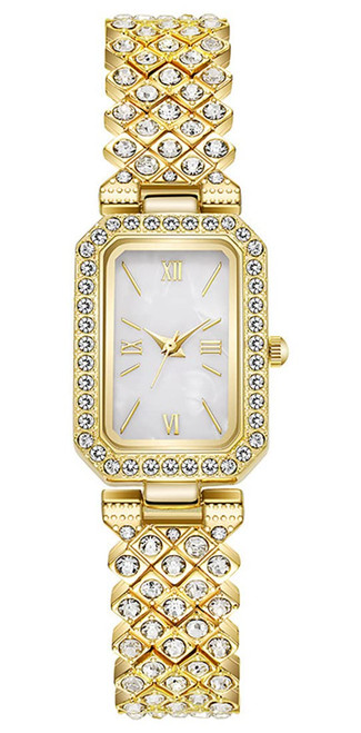 SENRUD Luxury Women Watch Fashion Rectangular Crystal Bezel Quartz Watches Ladies Stainless Steel Dress Watch (Gold)