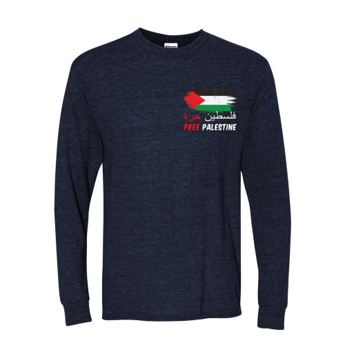 wild custom apparel Free Palestine Flag Pocket ONLY Mens Long Sleeves, Heather Navy, Small