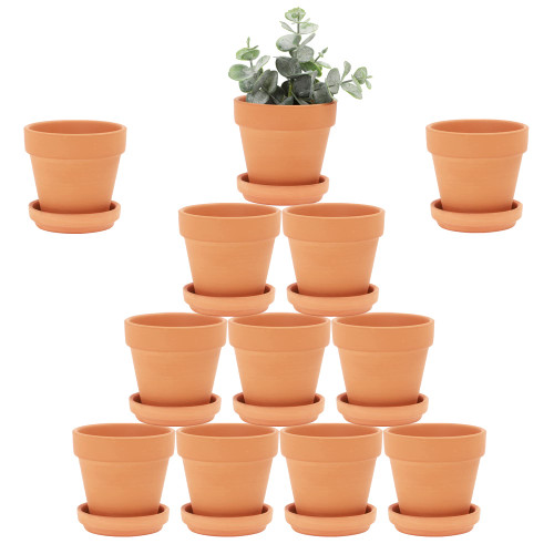 Terra Cotta Pots with Saucer- 12-Pack Large Terracotta Pot Clay Pots 3'' Clay Ceramic Pottery Planter Cactus Flower Pots Succulent Pot with Drainage Hole- Great for Plants,Crafts terra cotta planter