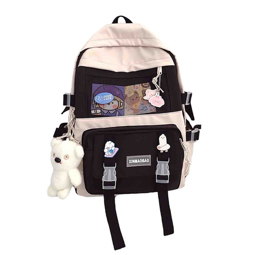 BXCNCKD Kawaii Backpack with Pins Kawaii School Backpack Cute Aesthetic Backpack Cute Kawaii Backpack for School (black)