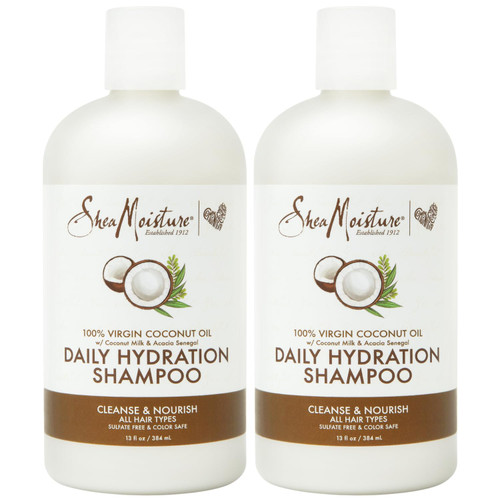 SheaMoisture Daily Hydration Shampoo - Coconut Shampoo with Nourishing Acacia Senegal, Organic Shea Butter, Coconut Milk, Coconut Oil, and Argan Oil for Hair, Scented, 13 Oz (Pack of 2)