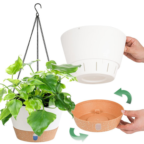 2 Pack hanging planter 10 Inch hanging planters for indoor plants with Drainage Holes&Removable Saucer hanging pots for plants indoor Hanging Plant Pot Hanging Flower Pot for Garden Home Decor(White)